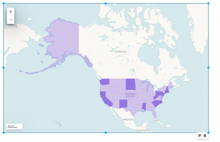 Chropleth USA map example for ITSI glass table visualizations