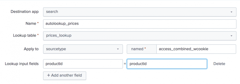 This image shows the Add New Automatic lookups page.  The fields are filled in as described in the steps up to this point.